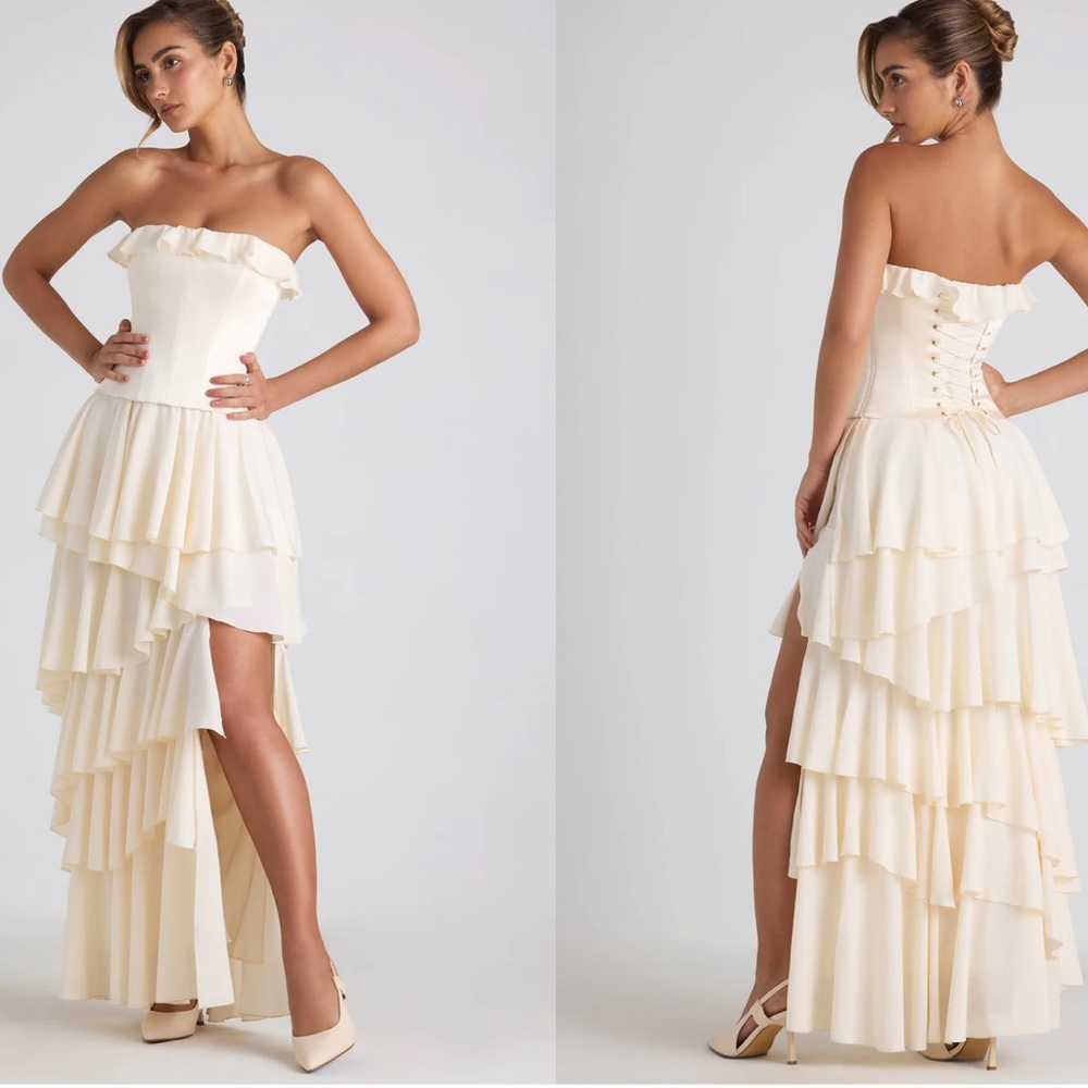 SELENE Tiered Corset Gown in Ivory - oh Polly